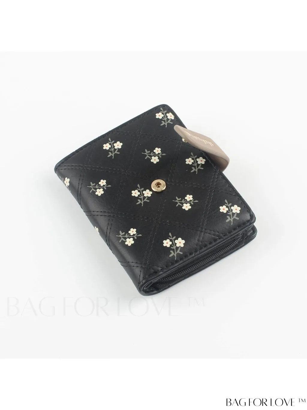 BagForLove - Small Preppy Wallet with Floral and Letter Graphic Design
