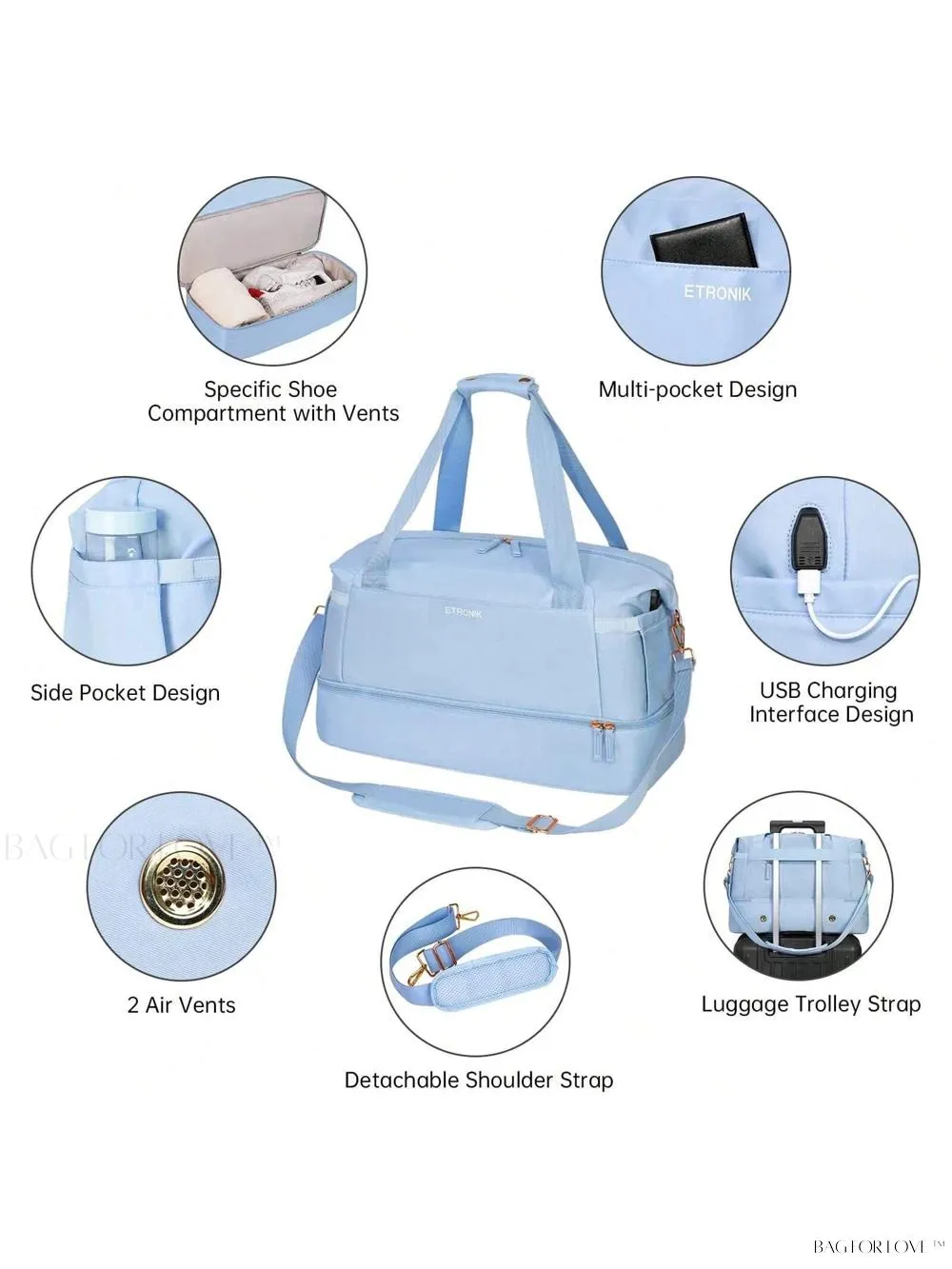 BagForLove - Sporty Weekender Bag For Her, Overnight Essentials