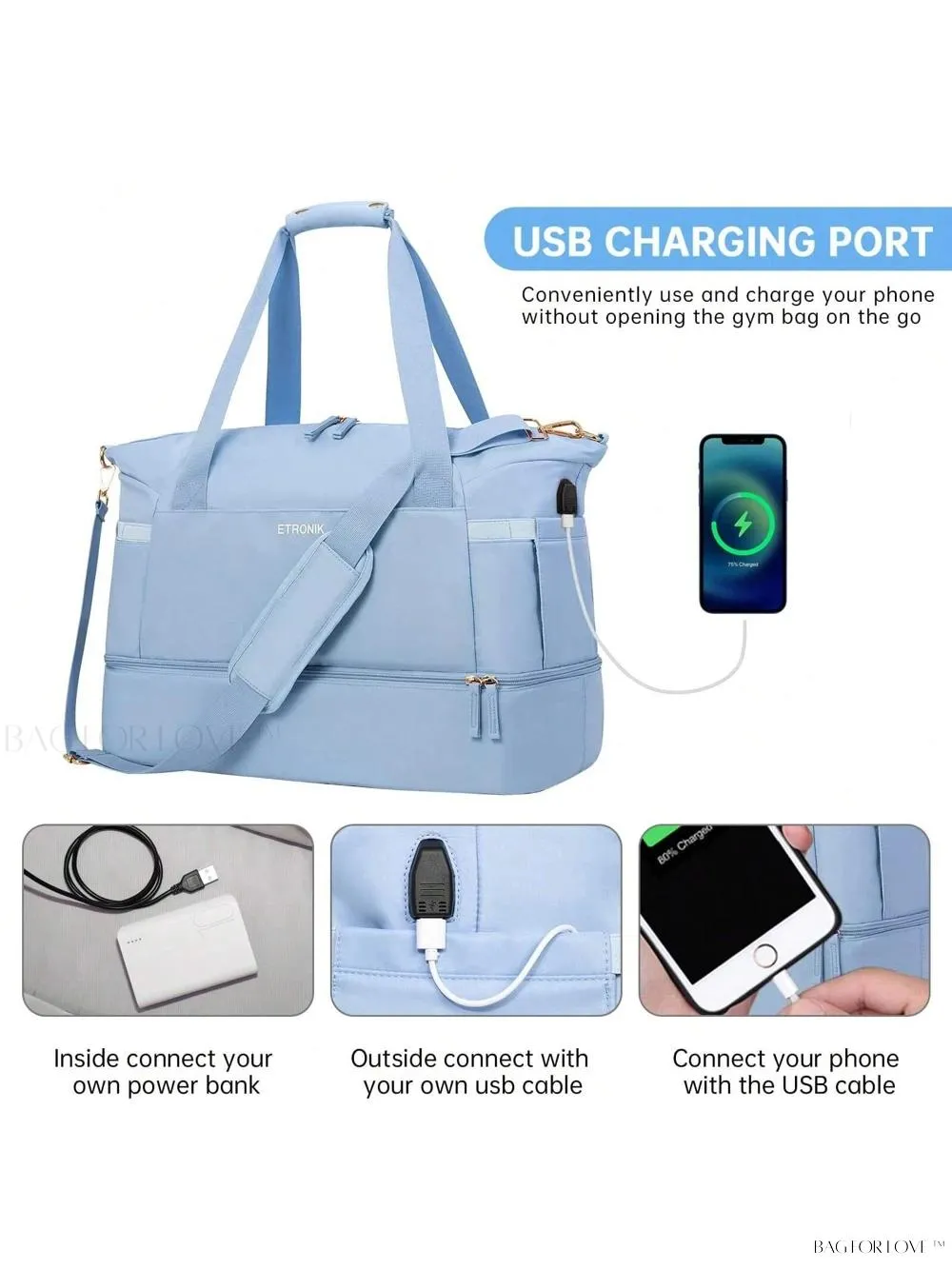 BagForLove - Sporty Weekender Bag For Her, Overnight Essentials