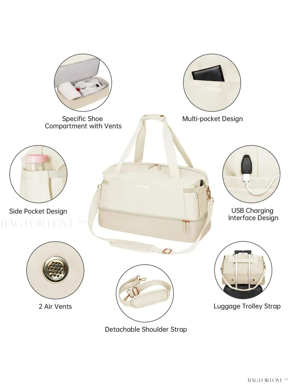 BagForLove - Sporty Weekender Bag For Her, Overnight Essentials