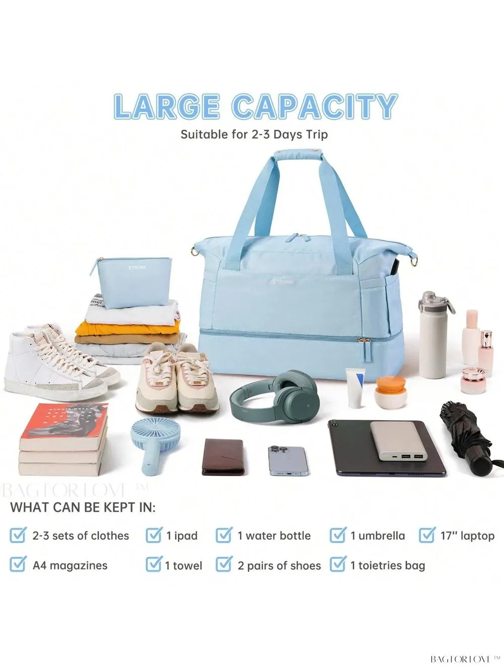 BagForLove - Sporty Weekender Bag For Her, Overnight Essentials