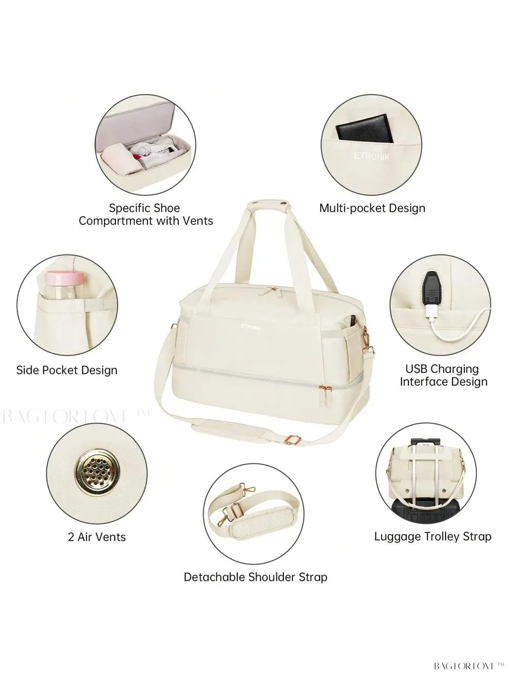 BagForLove - Sporty Weekender Bag For Her, Overnight Essentials