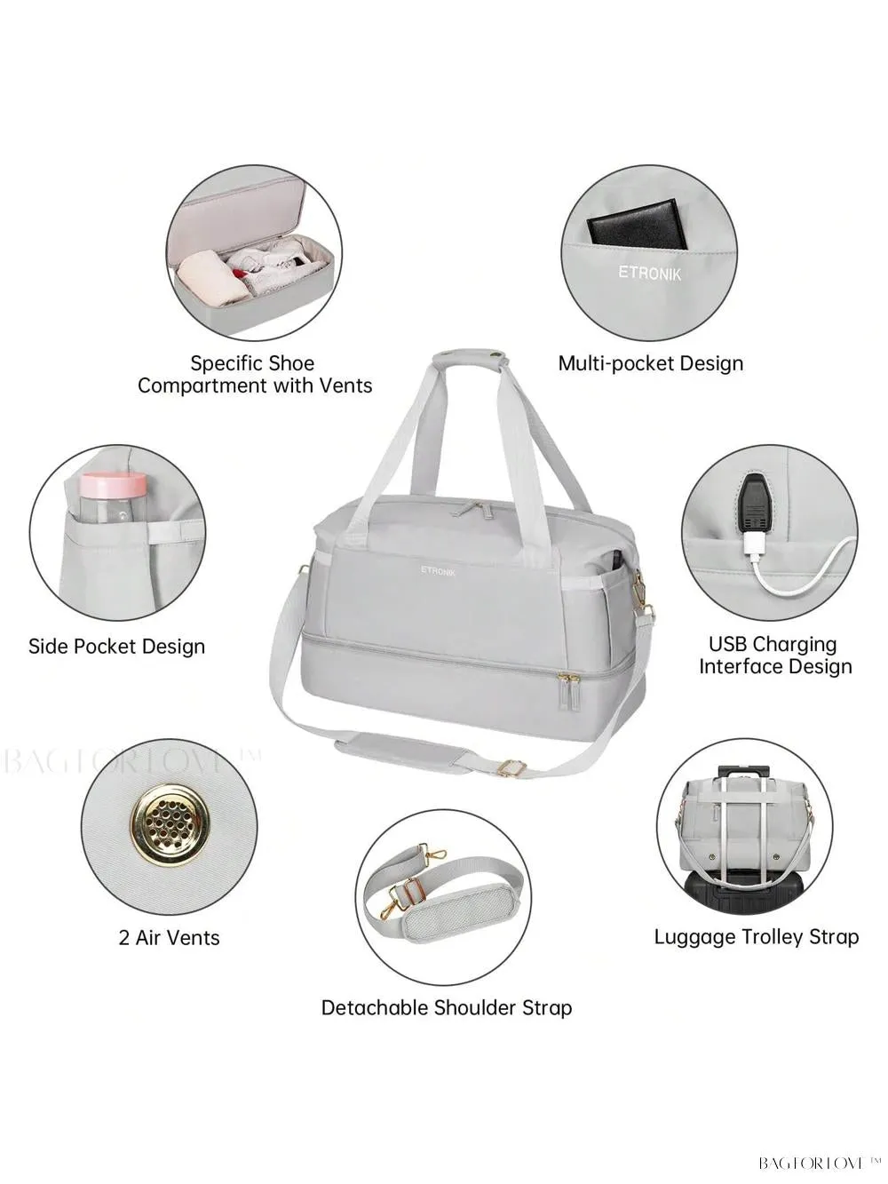 BagForLove - Sporty Weekender Bag For Her, Overnight Essentials