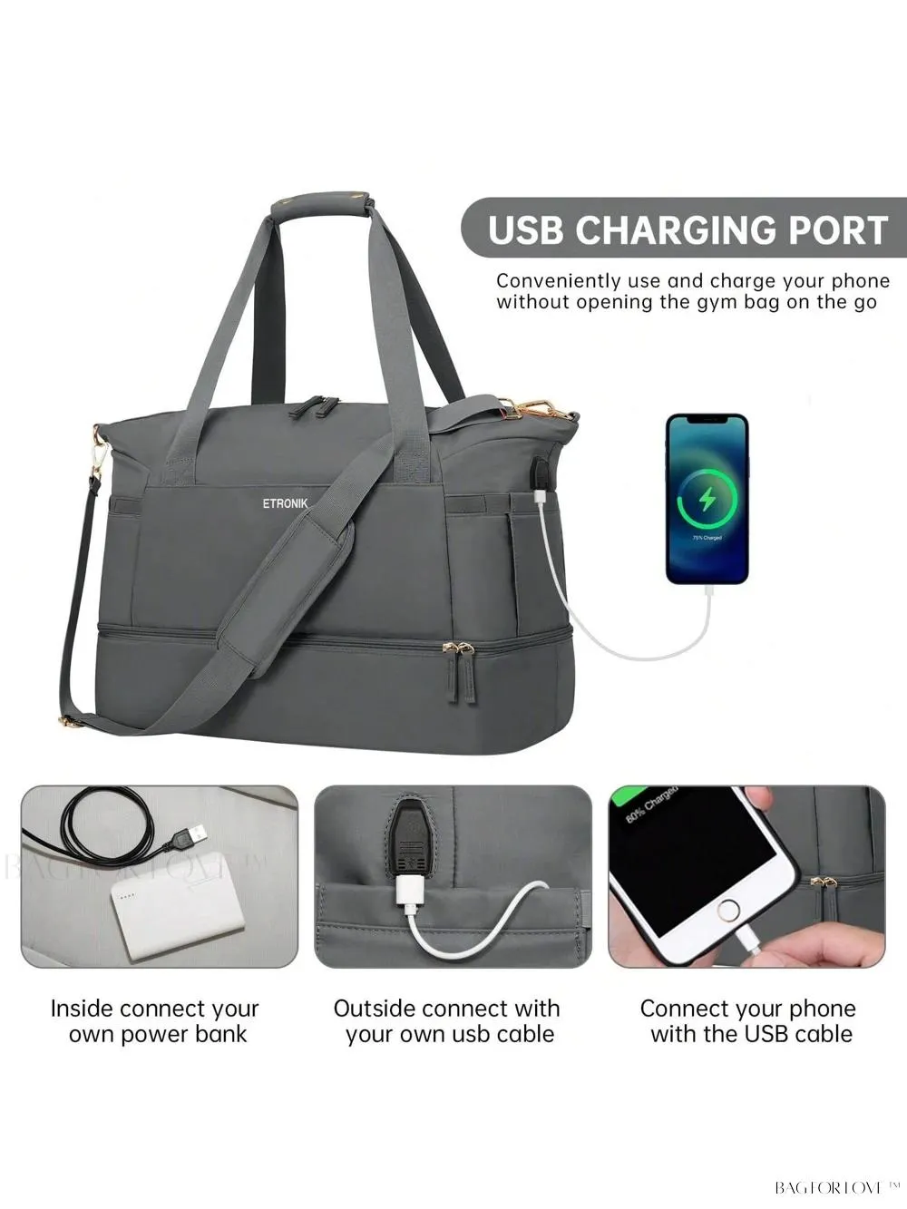 BagForLove - Sporty Weekender Bag For Her, Overnight Essentials