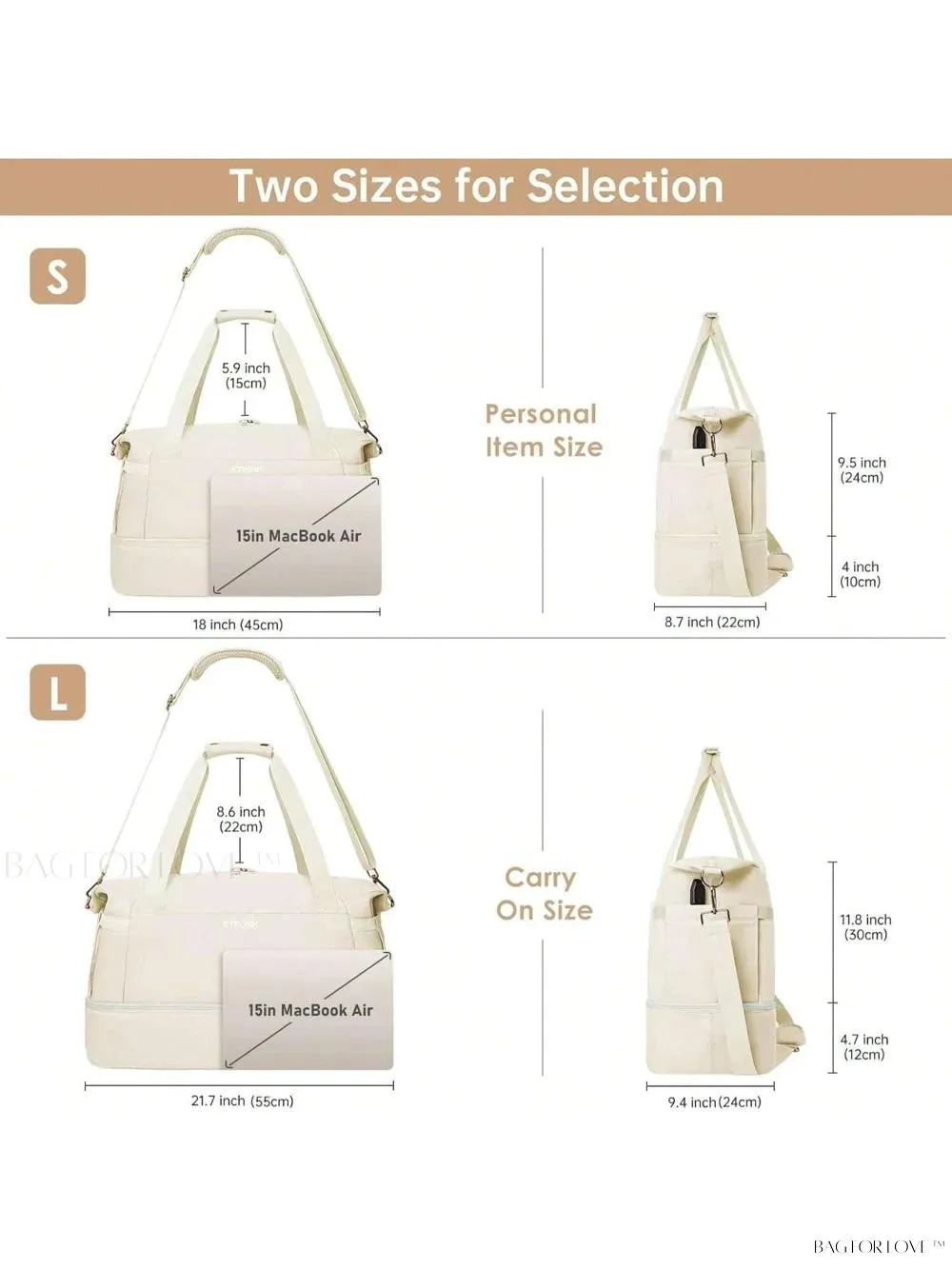 BagForLove - Sporty Weekender Bag For Her, Overnight Essentials