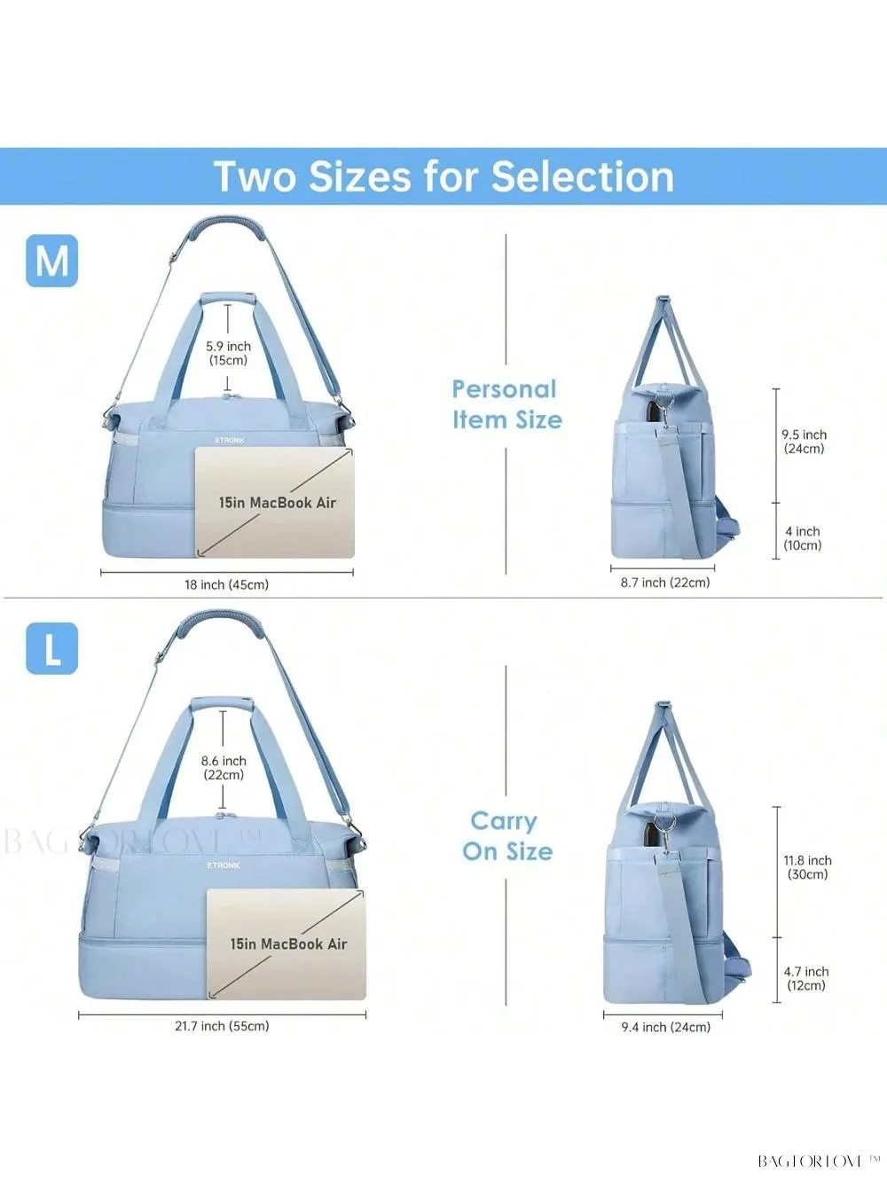 BagForLove - Sporty Weekender Bag For Her, Overnight Essentials