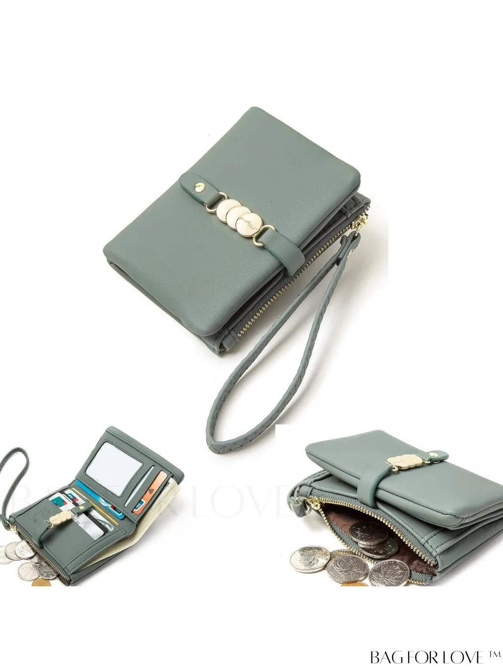 BagForLove - Stylish Green Metal Zippered Wallet with Fashionable Metal Accents