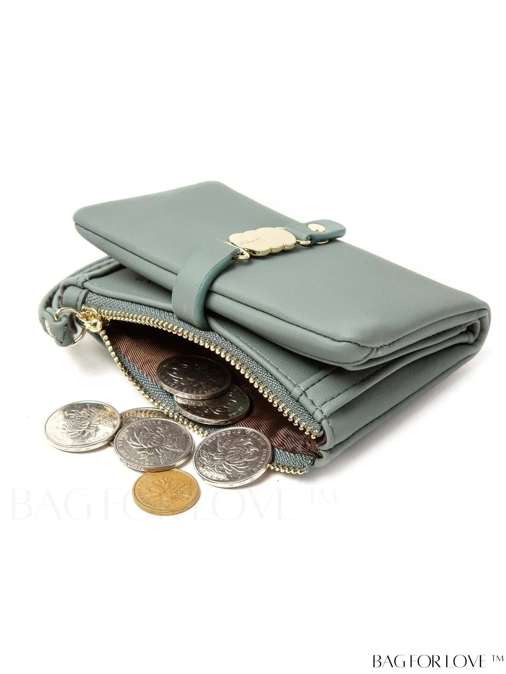 BagForLove - Stylish Green Metal Zippered Wallet with Fashionable Metal Accents
