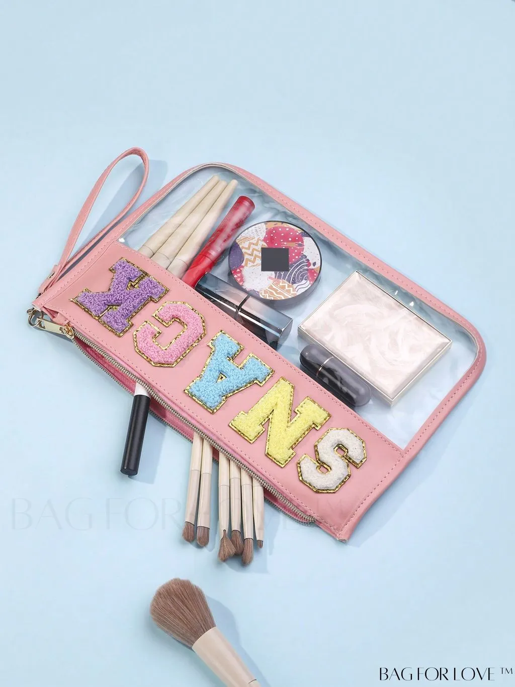 BagForLove - Stylish Transparent Cosmetic Bag Featuring Chic Letter Print