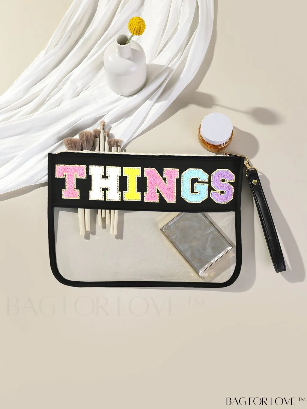 BagForLove - Stylish Transparent Cosmetic Bag Featuring Chic Letter Print