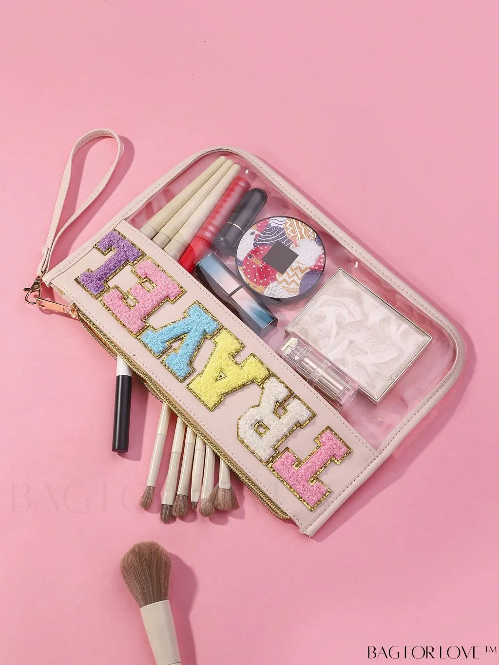 BagForLove - Stylish Transparent Cosmetic Bag Featuring Chic Letter Print