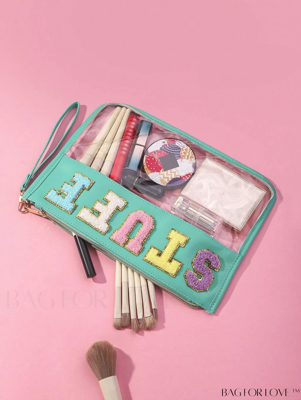 BagForLove - Stylish Transparent Cosmetic Bag Featuring Chic Letter Print