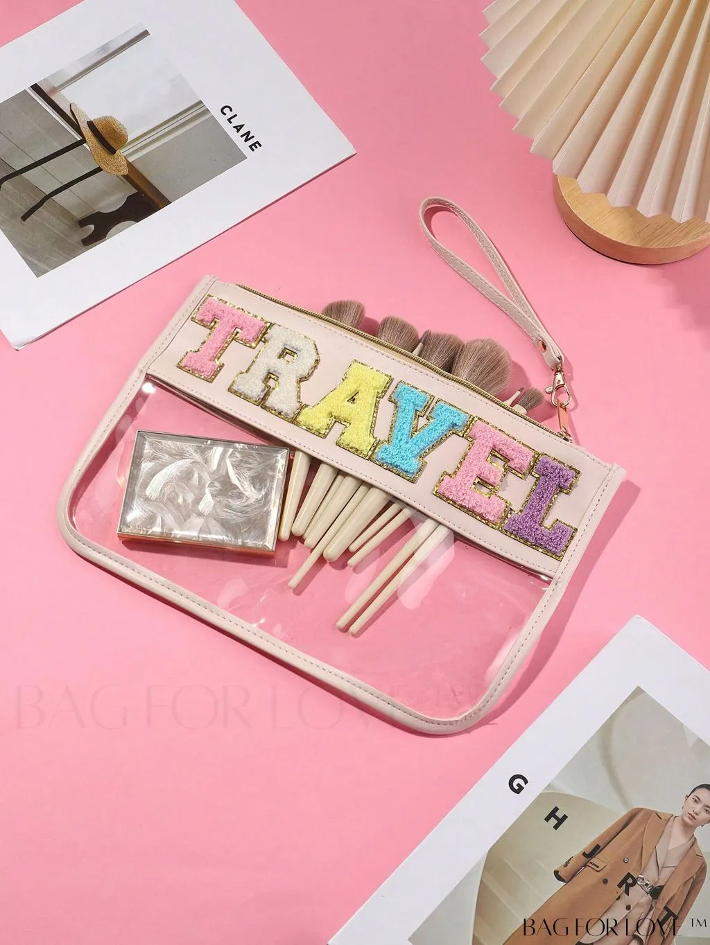 BagForLove - Stylish Transparent Cosmetic Bag Featuring Chic Letter Print