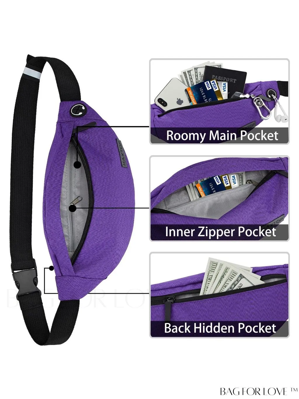BagForLove - Versatile MAXTOP Waist Pack with Headphone Jack, Multiple Pockets & Adjustable Straps