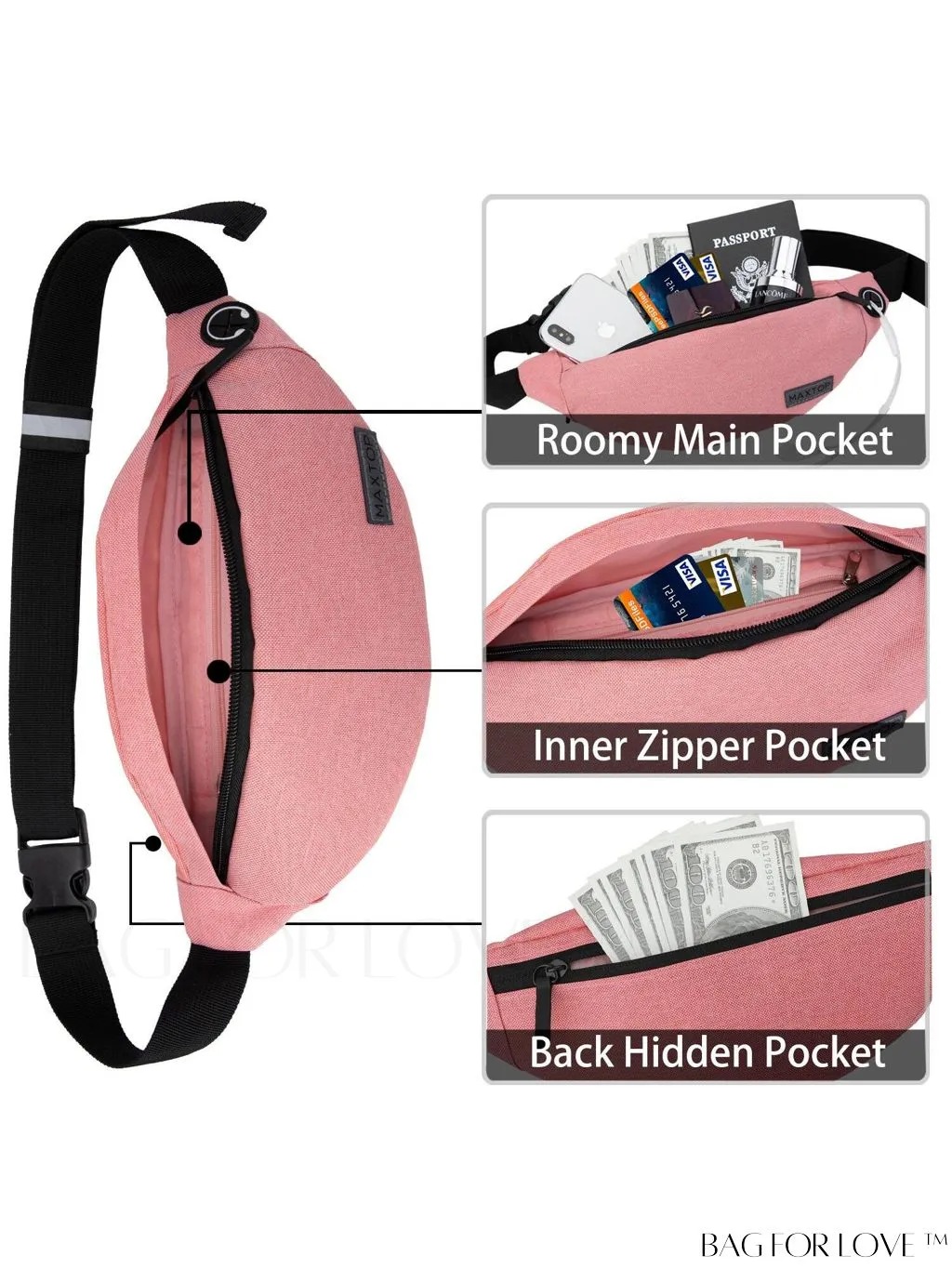 BagForLove - Versatile MAXTOP Waist Pack with Headphone Jack, Multiple Pockets & Adjustable Straps