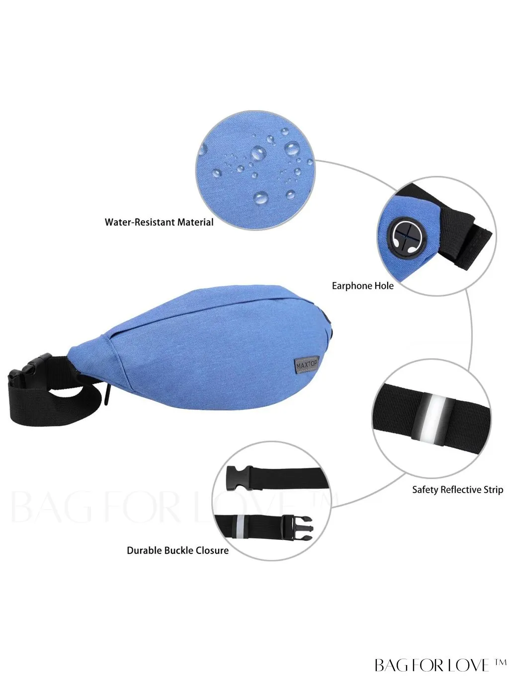 BagForLove - Versatile MAXTOP Waist Pack with Headphone Jack, Multiple Pockets & Adjustable Straps