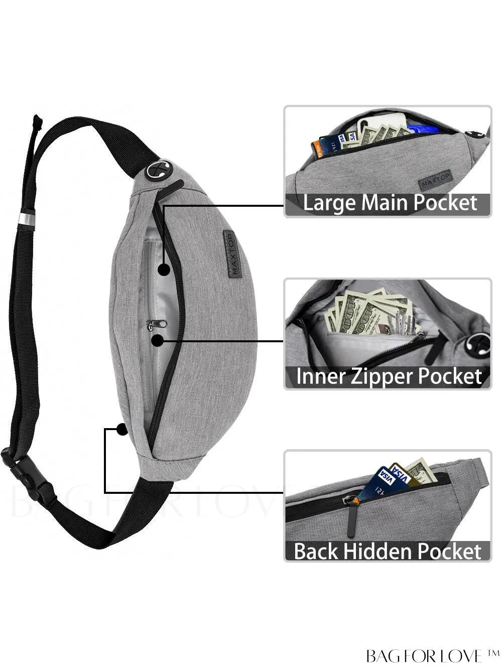 BagForLove - Versatile MAXTOP Waist Pack with Headphone Jack, Multiple Pockets & Adjustable Straps