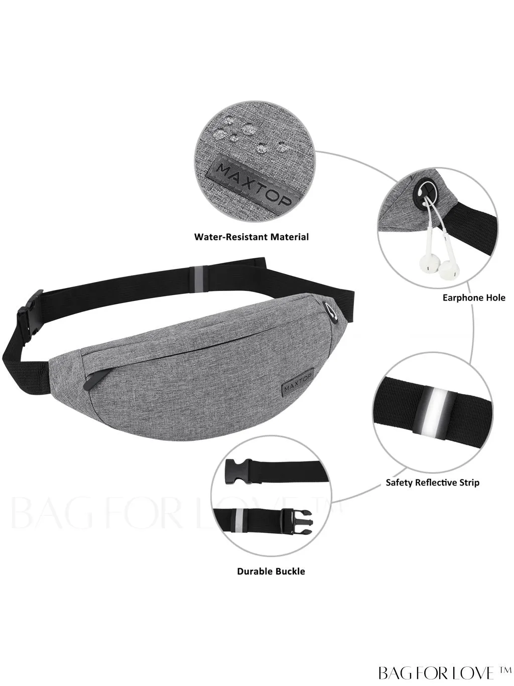 BagForLove - Versatile MAXTOP Waist Pack with Headphone Jack, Multiple Pockets & Adjustable Straps