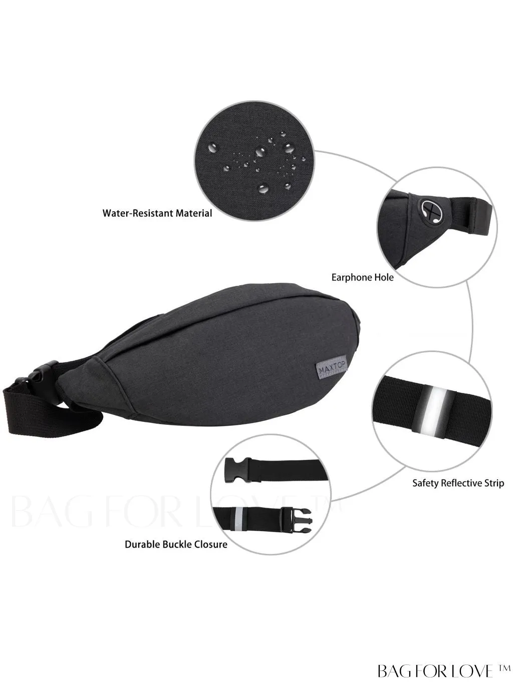 BagForLove - Versatile MAXTOP Waist Pack with Headphone Jack, Multiple Pockets & Adjustable Straps