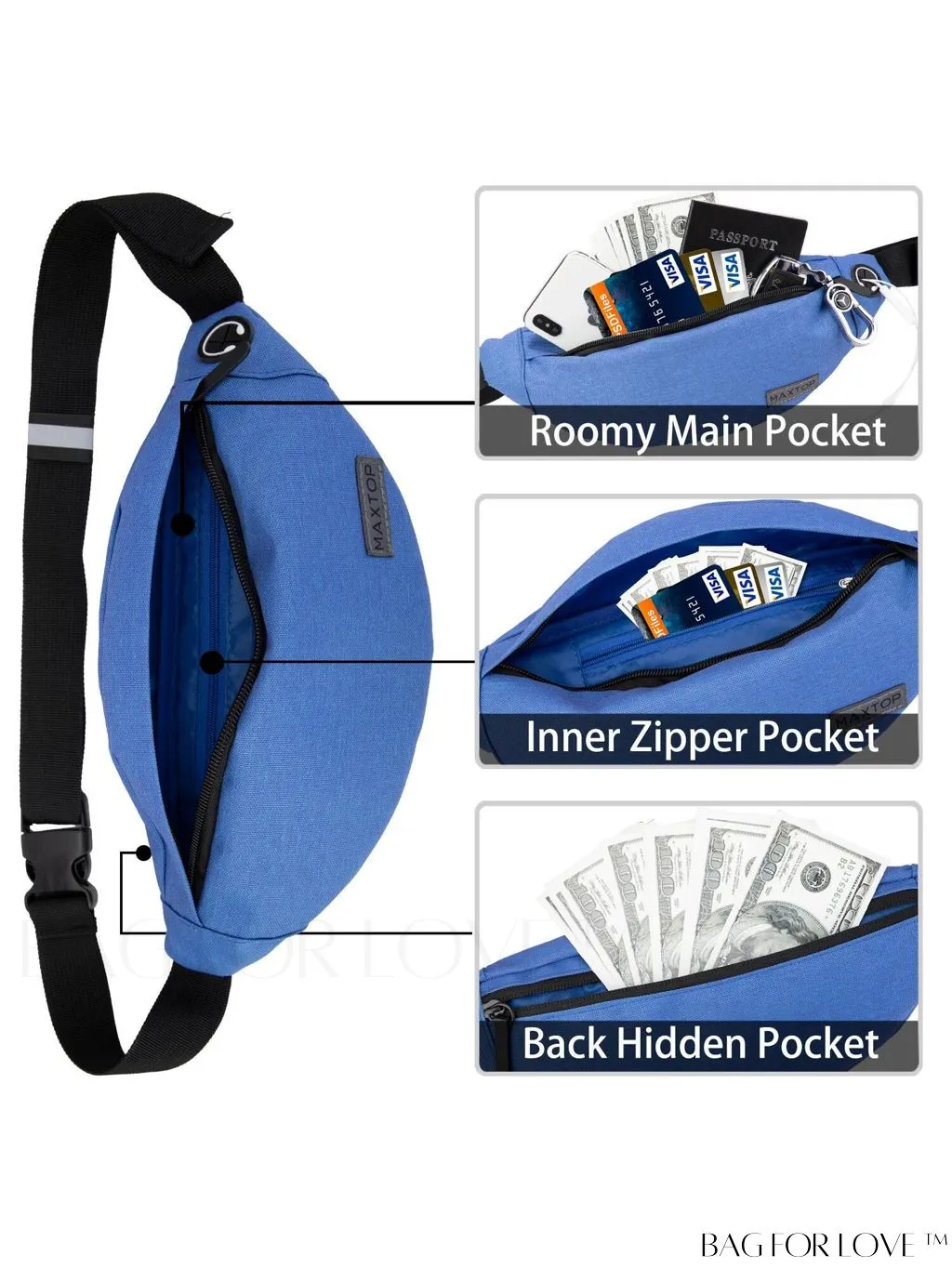 BagForLove - Versatile MAXTOP Waist Pack with Headphone Jack, Multiple Pockets & Adjustable Straps