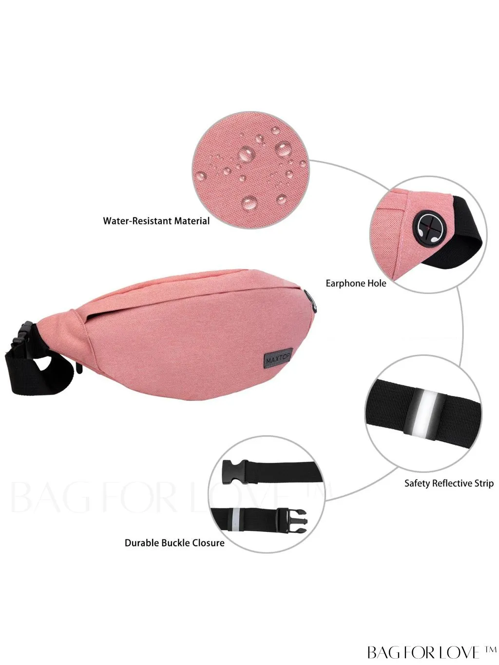 BagForLove - Versatile MAXTOP Waist Pack with Headphone Jack, Multiple Pockets & Adjustable Straps
