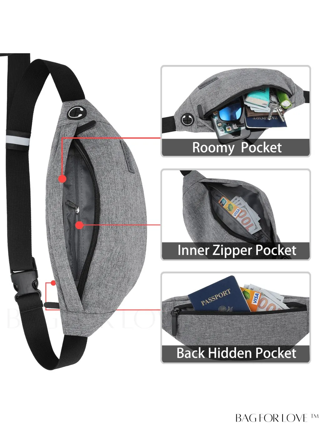 BagForLove - Versatile MAXTOP Waist Pack with Headphone Jack, Multiple Pockets & Adjustable Straps