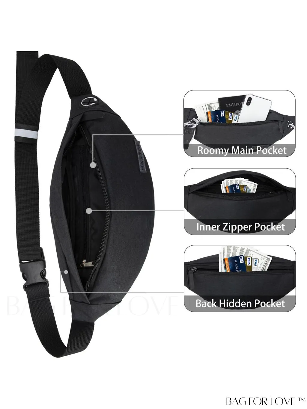 BagForLove - Versatile MAXTOP Waist Pack with Headphone Jack, Multiple Pockets & Adjustable Straps