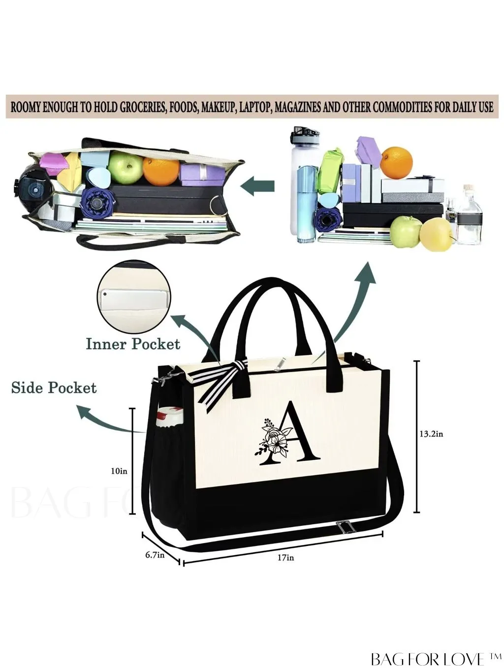 BagForLove - Versatile Zippered Beach Tote: Stylish & Practical Gift for Her, Ideal for Mothers Day & Birthdays