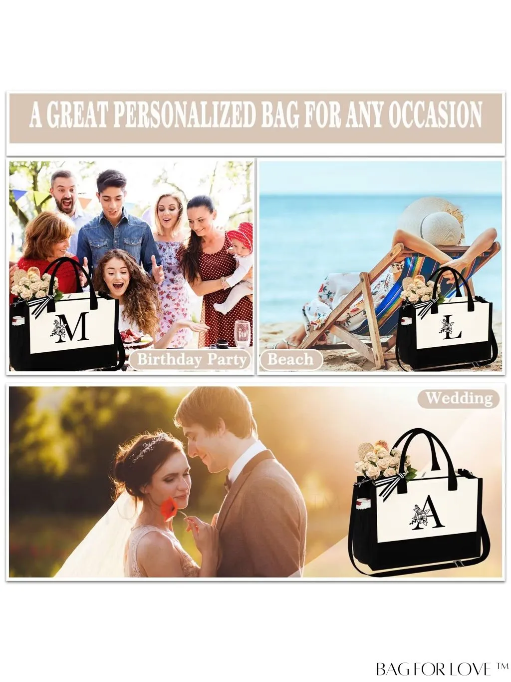 BagForLove - Versatile Zippered Beach Tote: Stylish & Practical Gift for Her, Ideal for Mothers Day & Birthdays