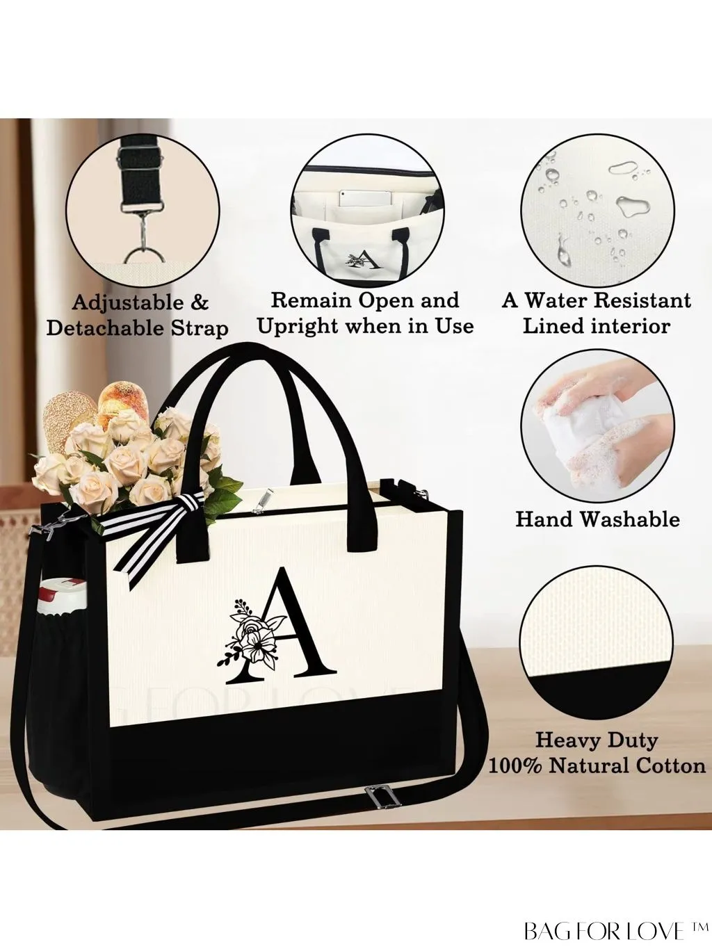 BagForLove - Versatile Zippered Beach Tote: Stylish & Practical Gift for Her, Ideal for Mothers Day & Birthdays