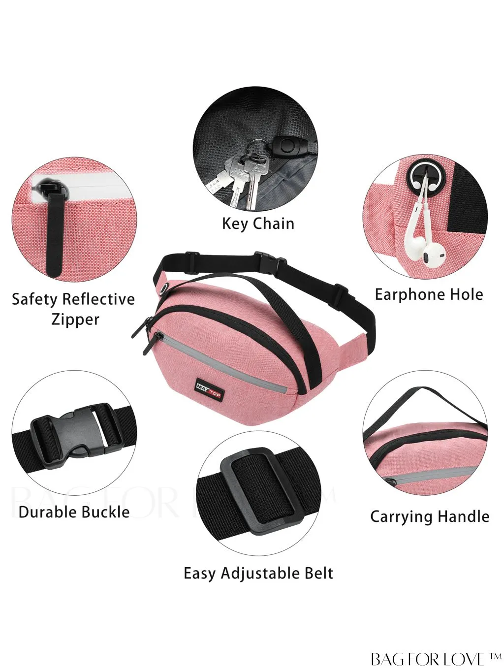 BagForLove - Water-Resistant Waist Bag for Outdoor Activities - MAXTOP Large Crossbody Hiking Fanny Pack