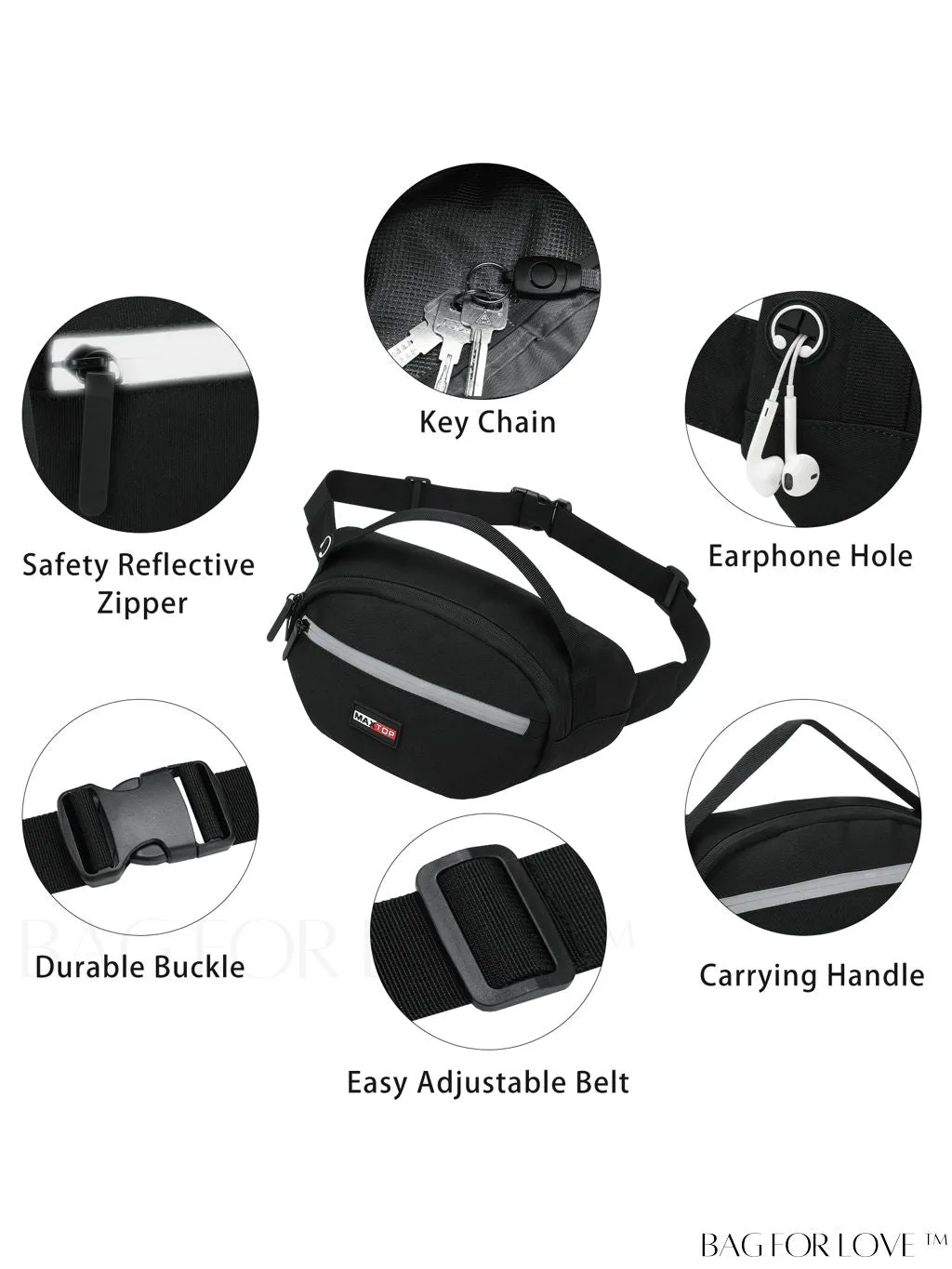 BagForLove - Water-Resistant Waist Bag for Outdoor Activities - MAXTOP Large Crossbody Hiking Fanny Pack
