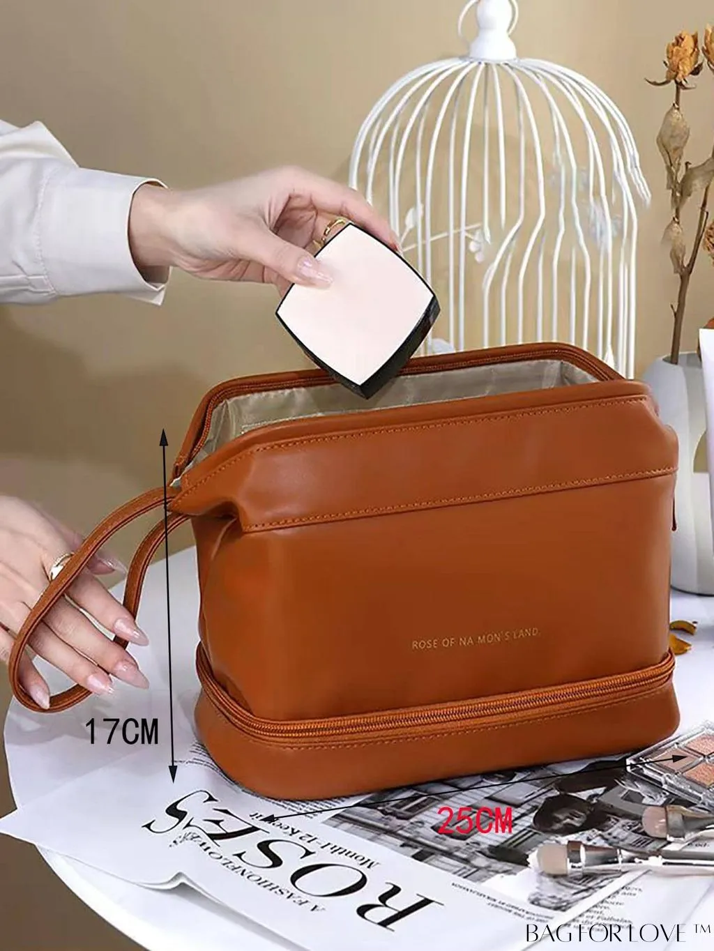 BagForLove - Waterproof Travel Makeup Bag: Multi-function Toiletry Organizer in Beige, Portable and Quality PU Material