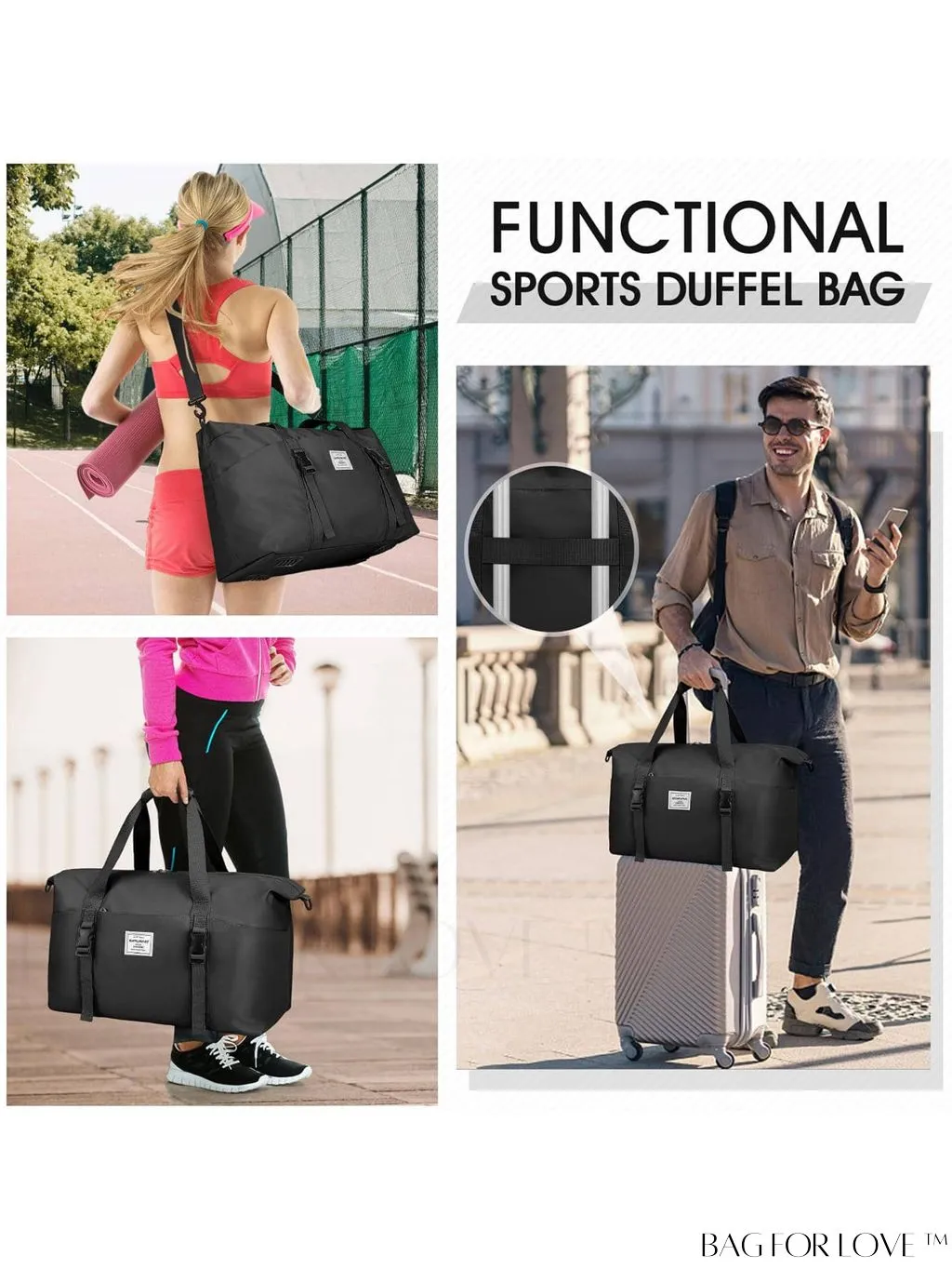 BagForLove - Waterproof Unisex Gym Duffle Bag for Travel - 30L/40L Capacity, Wet Pocket & Toiletry Bag