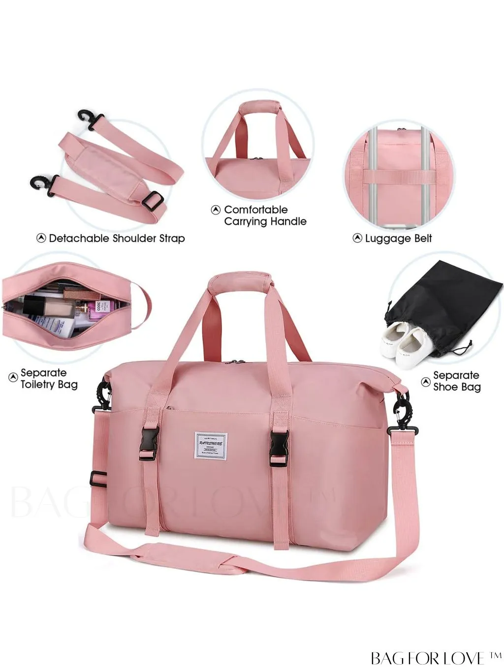 BagForLove - Waterproof Unisex Gym Duffle Bag for Travel - 30L/40L Capacity, Wet Pocket & Toiletry Bag