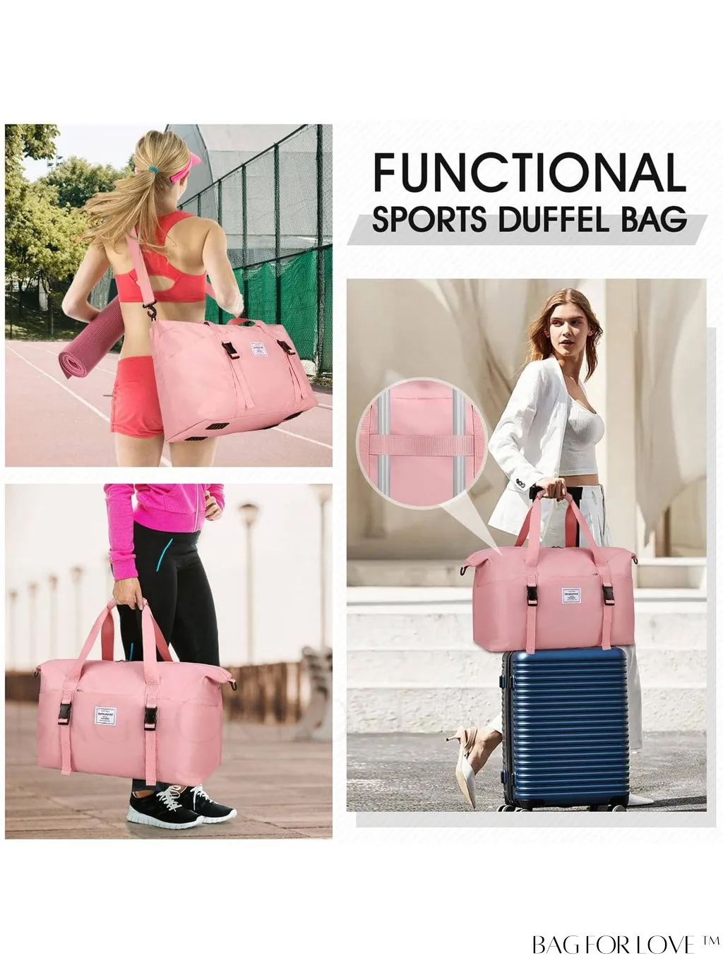 BagForLove - Waterproof Unisex Gym Duffle Bag for Travel - 30L/40L Capacity, Wet Pocket & Toiletry Bag