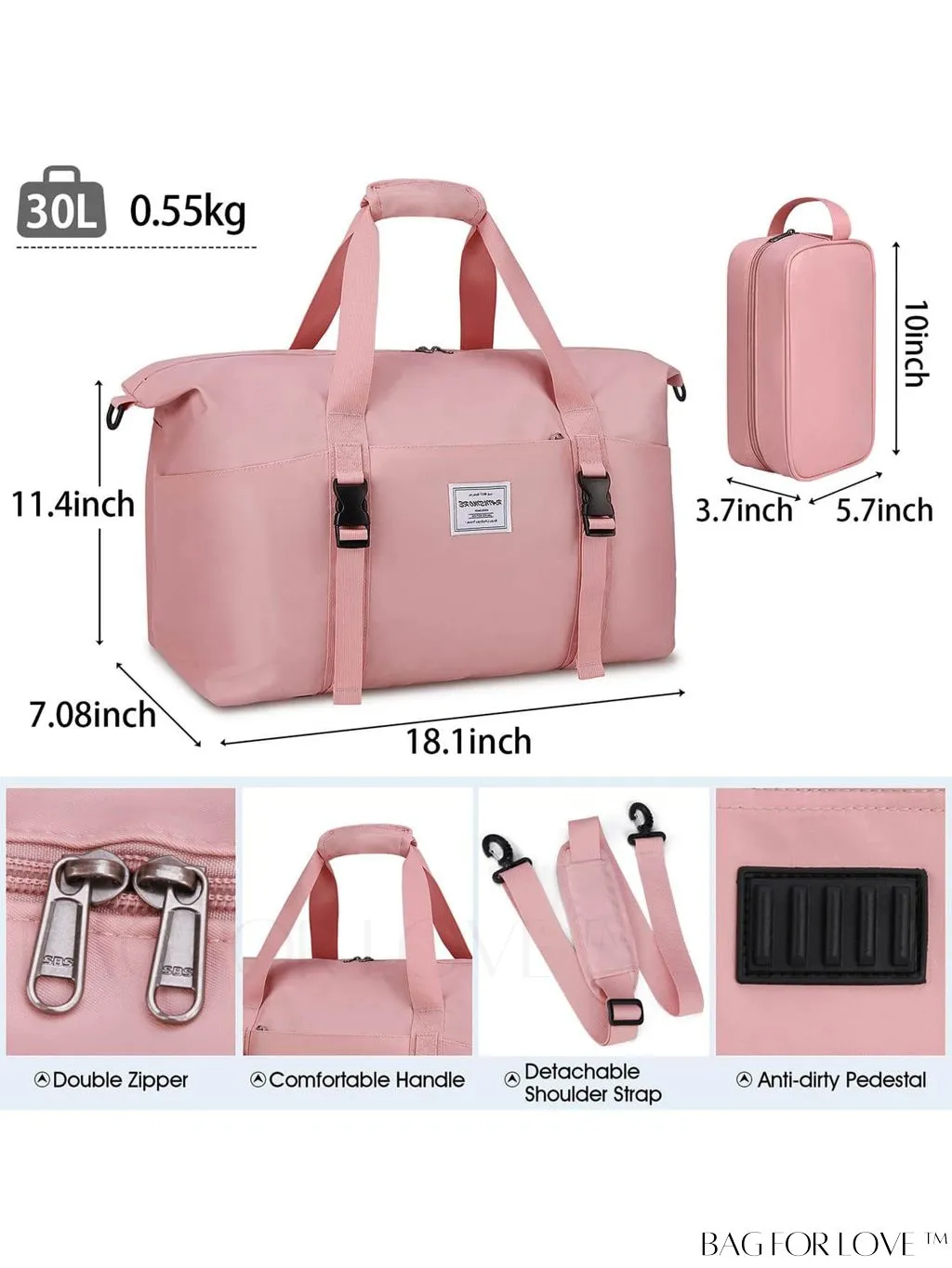 BagForLove - Waterproof Unisex Gym Duffle Bag for Travel - 30L/40L Capacity, Wet Pocket & Toiletry Bag
