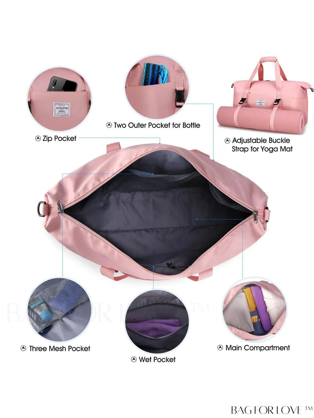 BagForLove - Waterproof Unisex Gym Duffle Bag for Travel - 30L/40L Capacity, Wet Pocket & Toiletry Bag