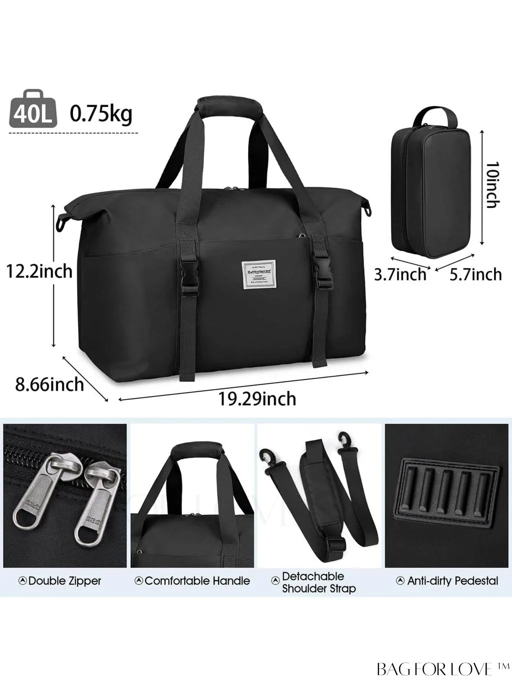 BagForLove - Waterproof Unisex Gym Duffle Bag for Travel - 30L/40L Capacity, Wet Pocket & Toiletry Bag