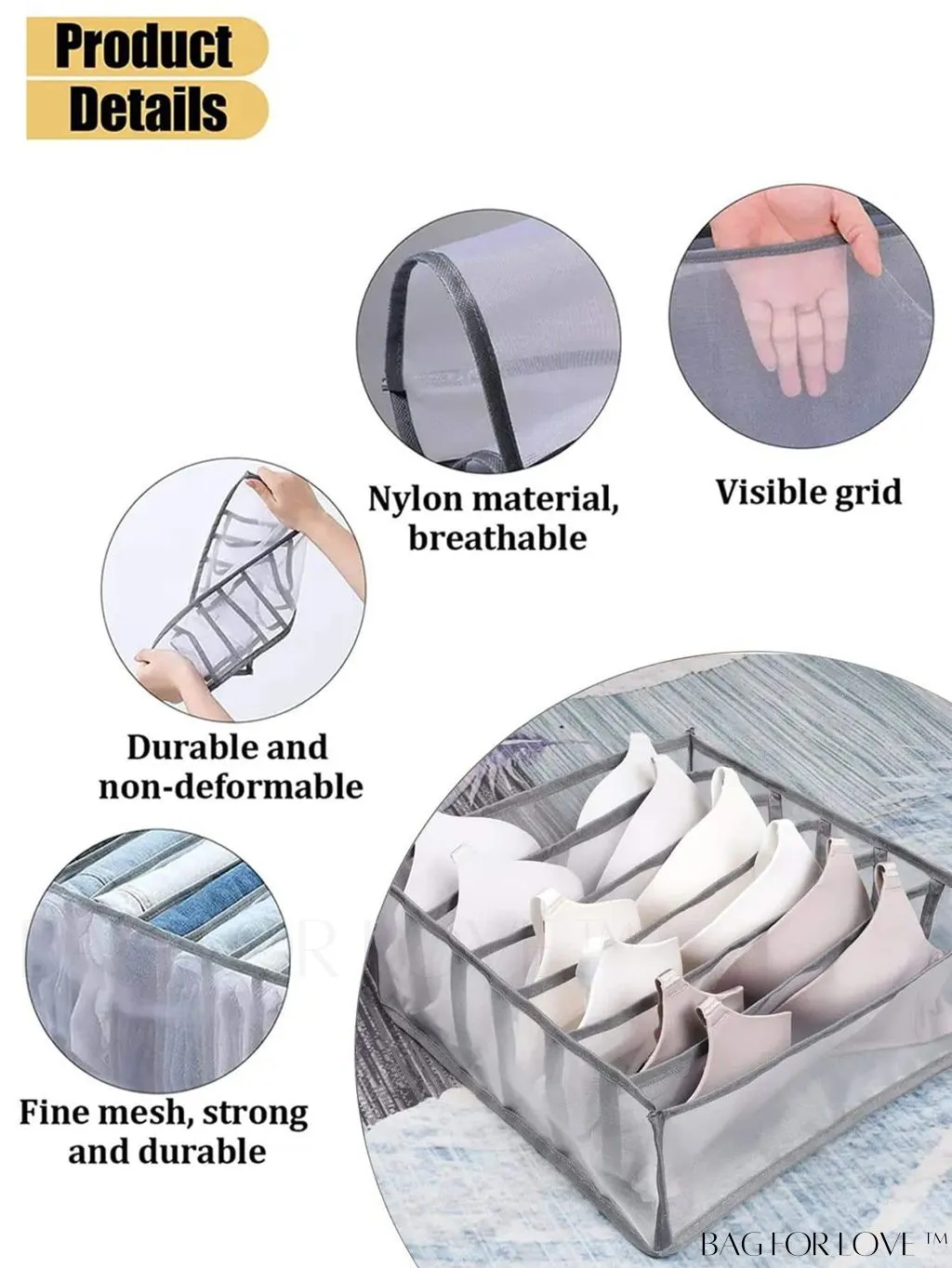 BagForLove - Womens Underwear and Clothing Storage Organizer: Underwear Bra Box for Wardrobe, College Dorm Essentials