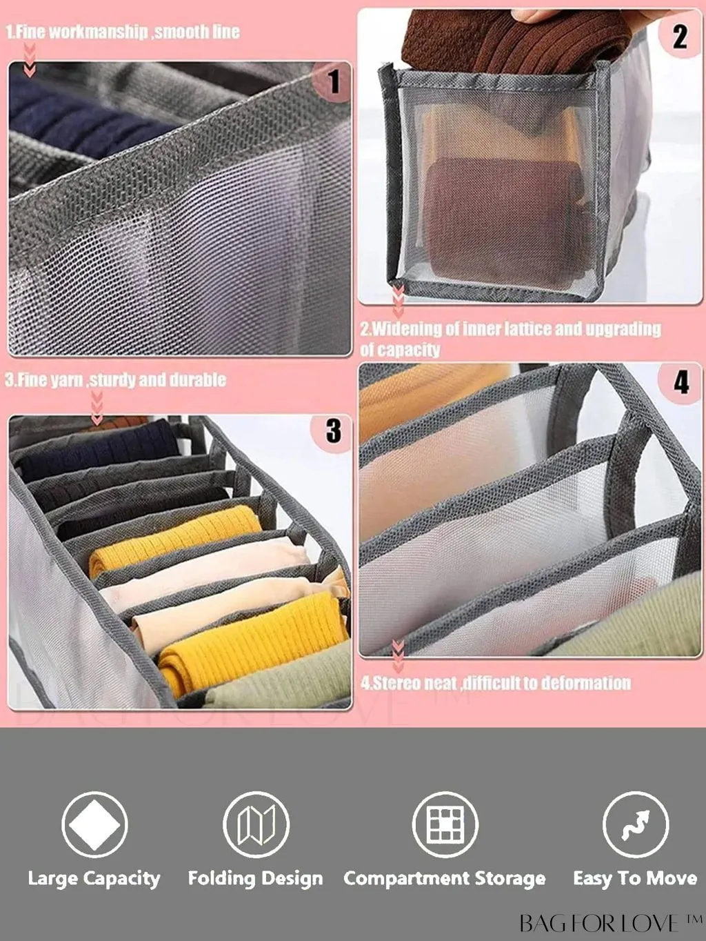 BagForLove - Womens Underwear and Clothing Storage Organizer: Underwear Bra Box for Wardrobe, College Dorm Essentials