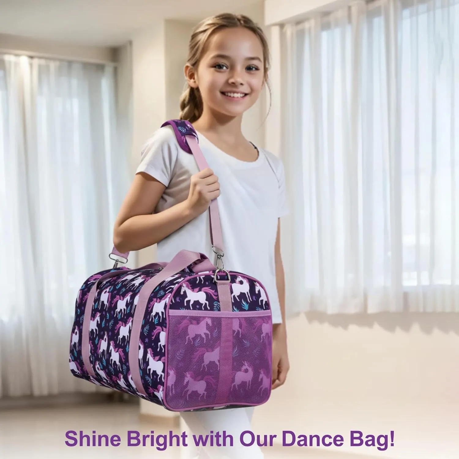 Bagseri Dance Bag for Girls - Ballet Duffle With Shoes Compartment for Kids Above 6yr, Overnight Travel Sleepover Bag With Dry Wet Separation Pockets