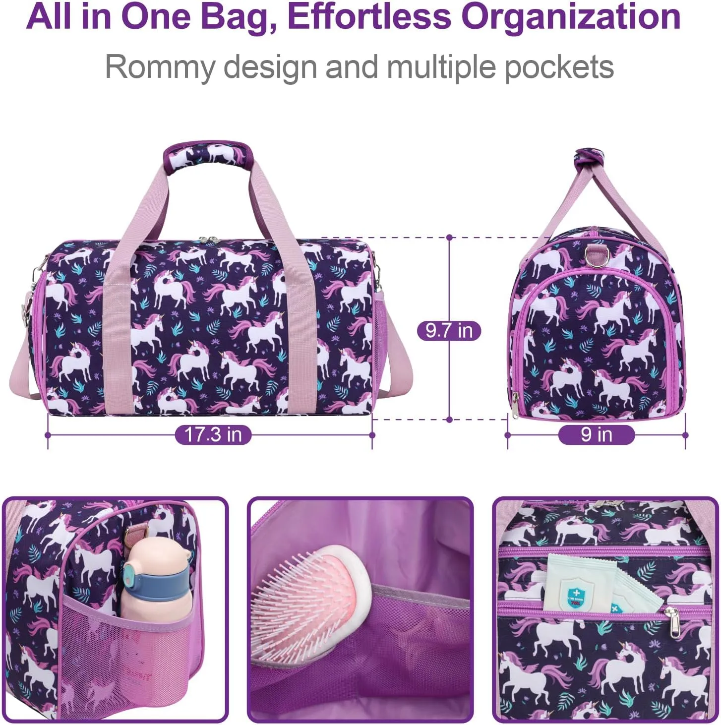 Bagseri Dance Bag for Girls - Ballet Duffle With Shoes Compartment for Kids Above 6yr, Overnight Travel Sleepover Bag With Dry Wet Separation Pockets