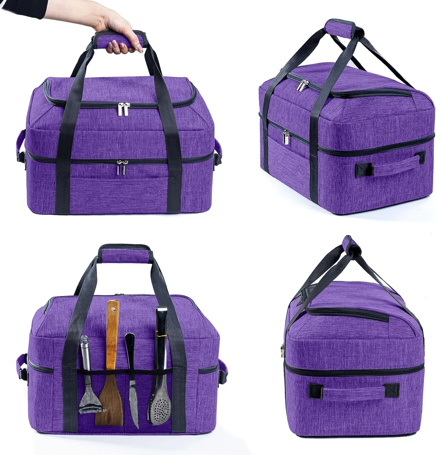 BAGSPRITE Double-Layer Slow Cooker Carrying Bag for 6-8 Quart CrockPot and Hamlton Beach Slow Cooker, Travel Bag with Lid Fastener for Crock-pot, Portable Carrier Case Slow Cooker Bag