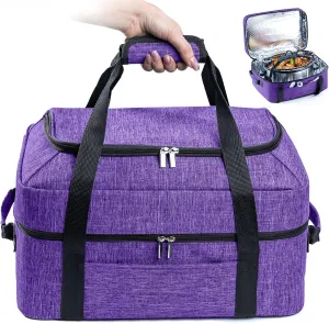 BAGSPRITE Double-Layer Slow Cooker Carrying Bag for 6-8 Quart CrockPot and Hamlton Beach Slow Cooker, Travel Bag with Lid Fastener for Crock-pot, Portable Carrier Case Slow Cooker Bag