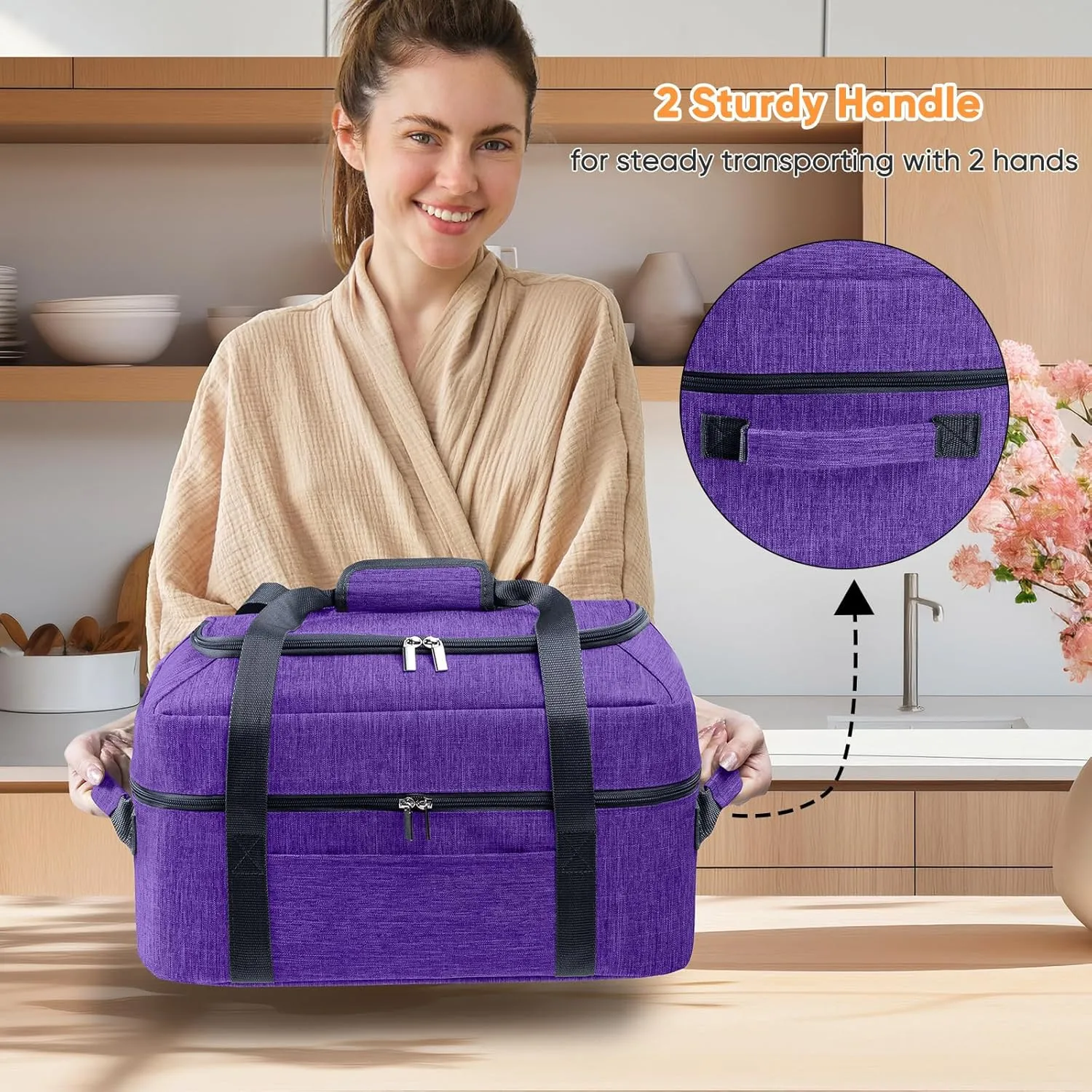 BAGSPRITE Double-Layer Slow Cooker Carrying Bag for 6-8 Quart CrockPot and Hamlton Beach Slow Cooker, Travel Bag with Lid Fastener for Crock-pot, Portable Carrier Case Slow Cooker Bag