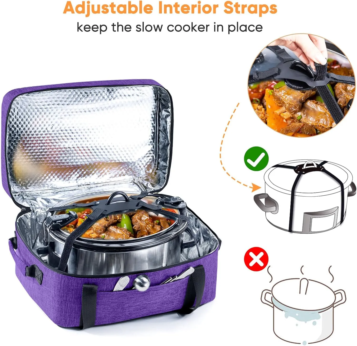 BAGSPRITE Double-Layer Slow Cooker Carrying Bag for 6-8 Quart CrockPot and Hamlton Beach Slow Cooker, Travel Bag with Lid Fastener for Crock-pot, Portable Carrier Case Slow Cooker Bag