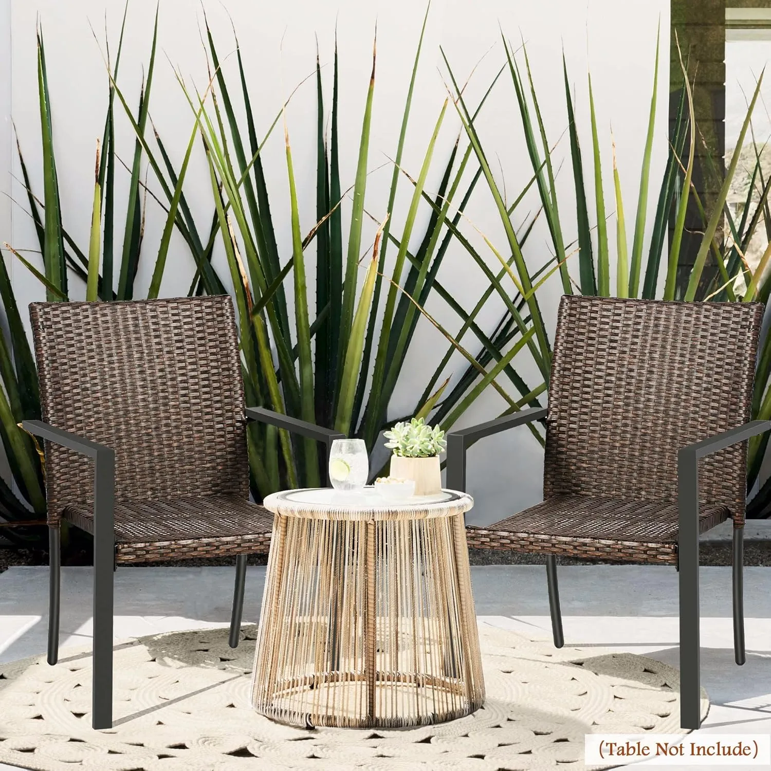BALI OUTDOORS Wicker Dining Chairs - Set of 4 Stackable Outdoor Rattan Wicker Chairs for Patio, Porch, Garden, Yard, Deck, Suit Table, Fire Pit