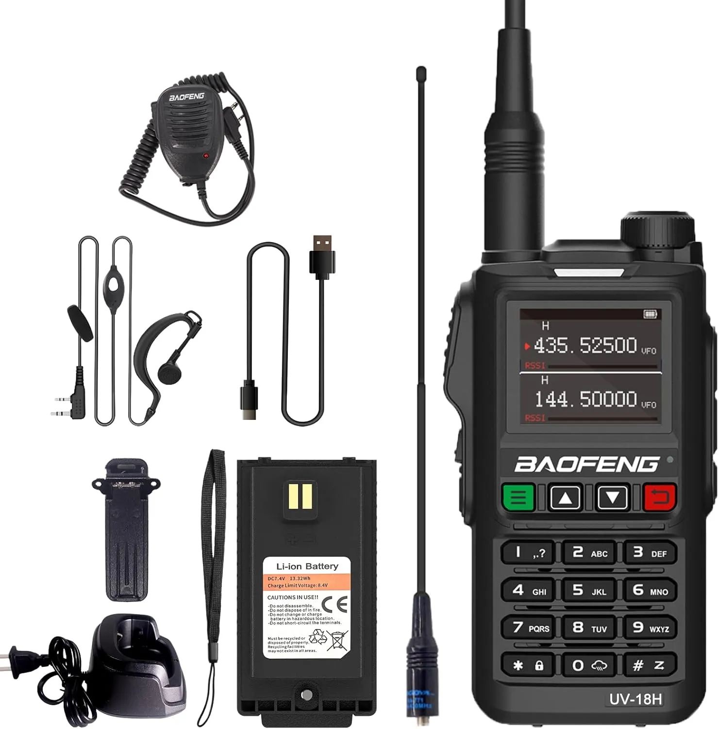BAOFENG UV-18H 6 Band Ham Radio GPS NOAA USB-C Charging Two Way Radio Long Range 5W Max Wireless Copy Frequency Walkie Talkie 1.77in LCD Screen with Headset and Speaker Mic