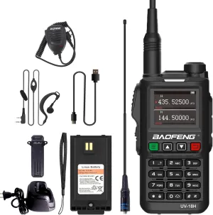 BAOFENG UV-18H 6 Band Ham Radio GPS NOAA USB-C Charging Two Way Radio Long Range 5W Max Wireless Copy Frequency Walkie Talkie 1.77in LCD Screen with Headset and Speaker Mic